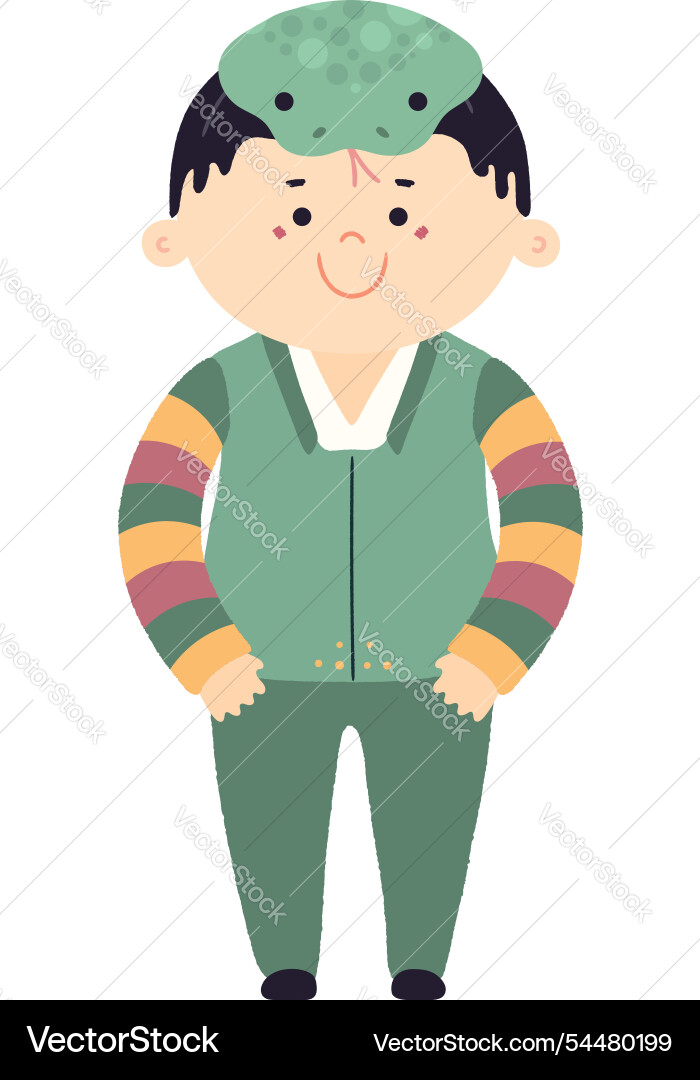 Cute boy in korean clothes hanbok snake hat Cute boy in korean clothes hanbok snake hat vector image