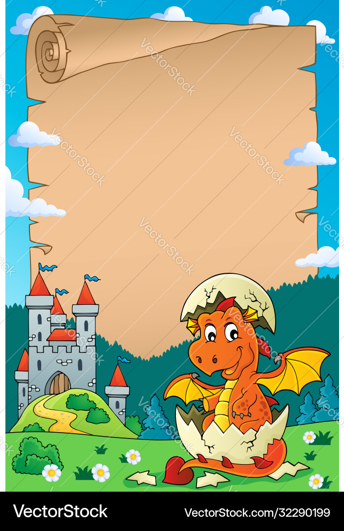 Dragon hatching from egg parchment 3 Dragon hatching from egg parchment 3 Vector Image