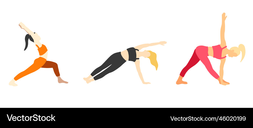 Female yoga poses european african asian set Female yoga poses european african asian set vector image