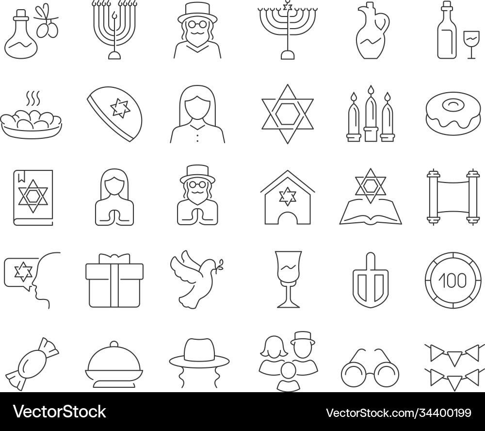 Hanukkah Line Icons Vector Image
