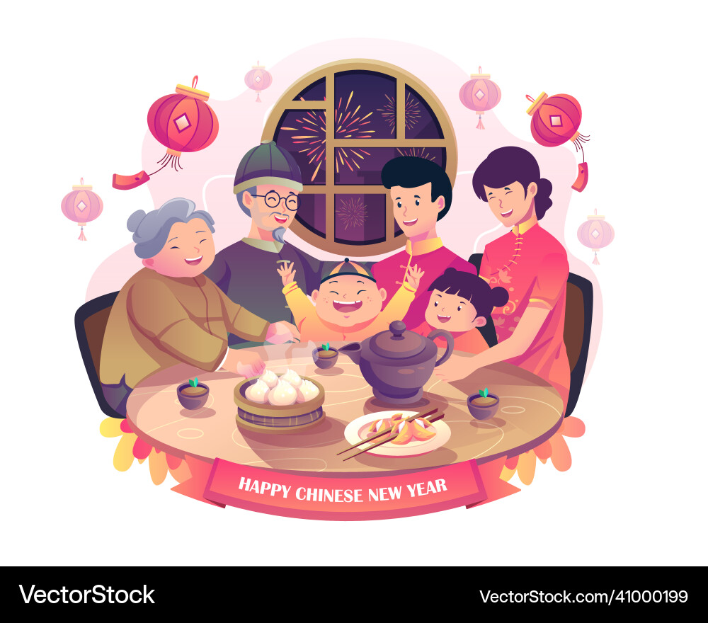 Happy asian family gathering together is having Happy asian family gathering together is having vector image