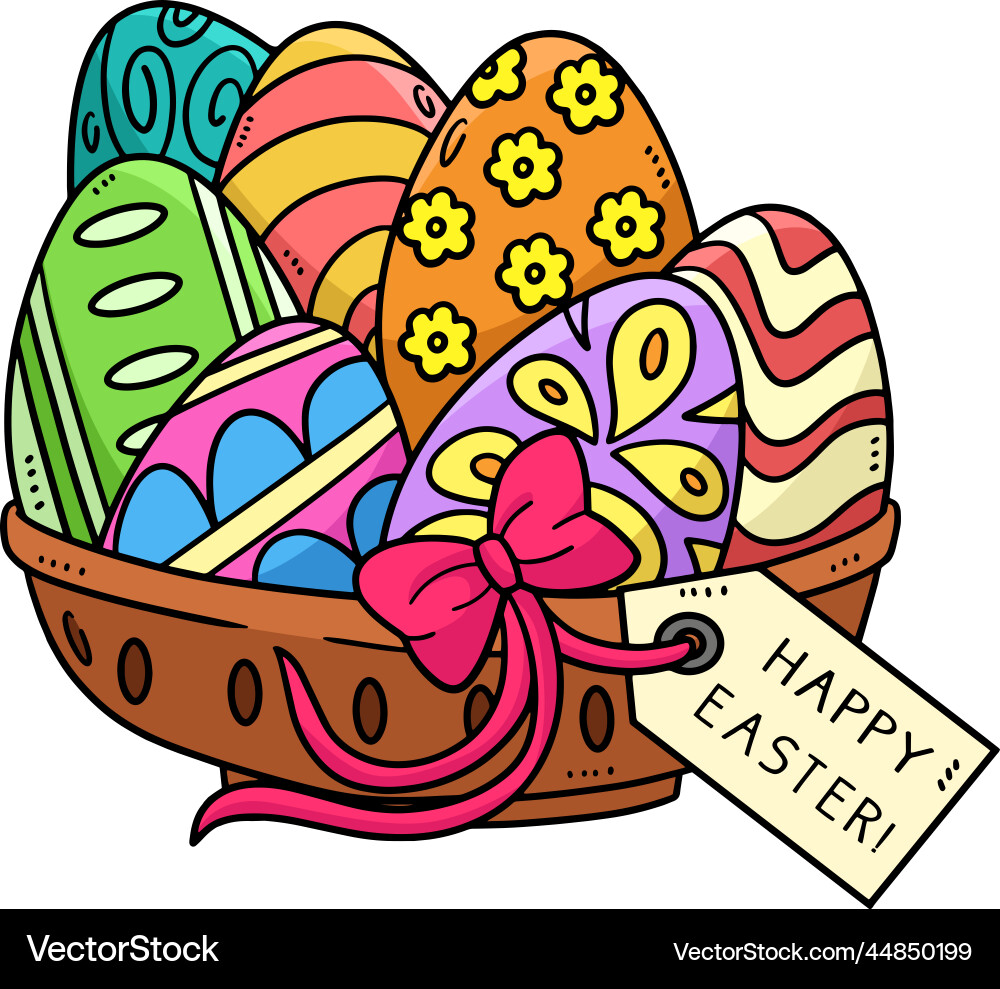 Happy easter egg basket cartoon colored clipart Happy easter egg basket cartoon colored clipart vector image