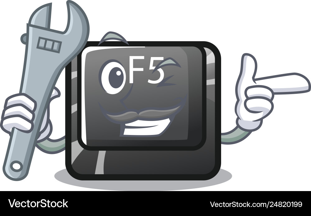 Mechanic longest f5 button on cartoon keyboard Mechanic longest f5 button on cartoon keyboard Vector Image