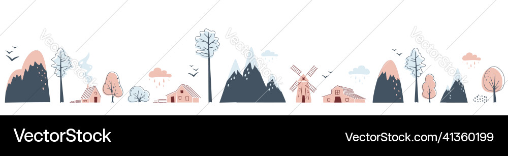 Minimalistic seamless border with mountains trees vector image