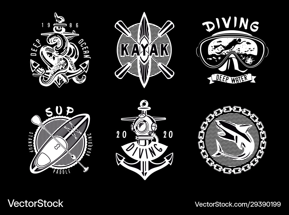 Nautical Water Sport Icons - Vintage Style Vector Image