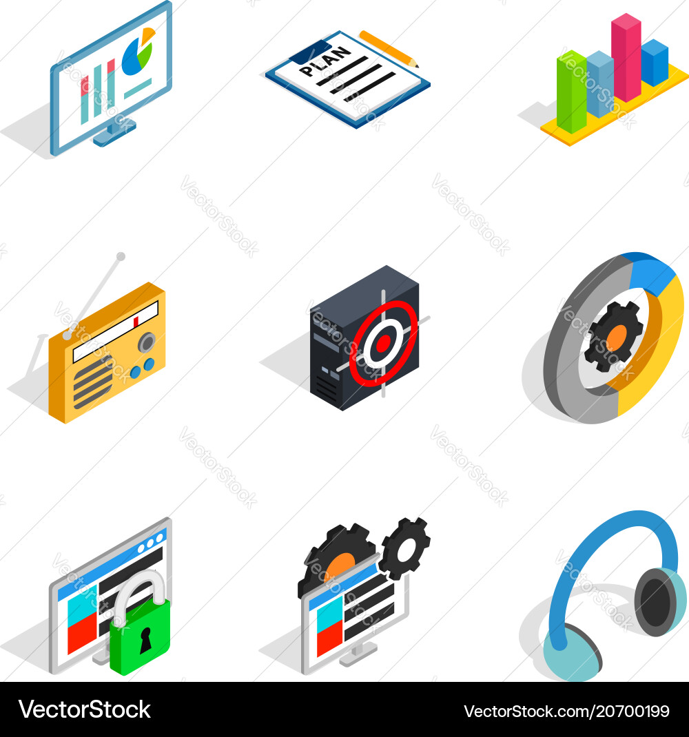 Notebook computer icons set isometric style Notebook computer icons set isometric style Vector Image
