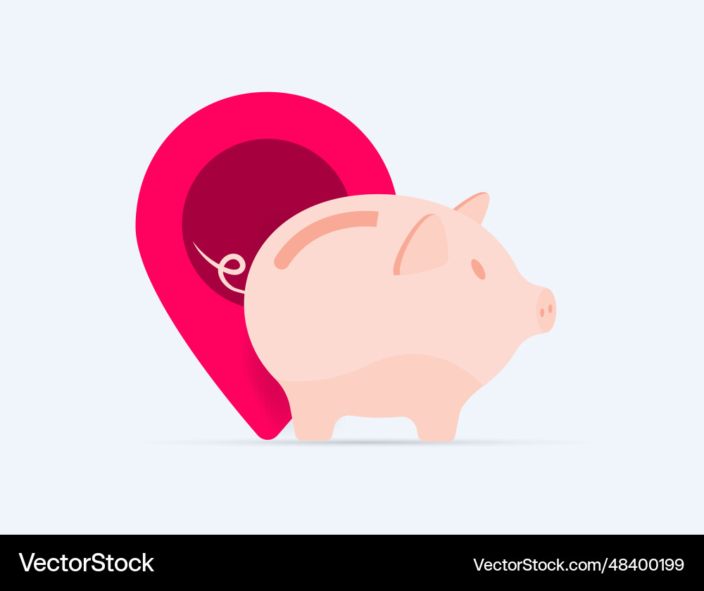 Piggy bank with map pointer concept Piggy bank with map pointer concept Vector Image