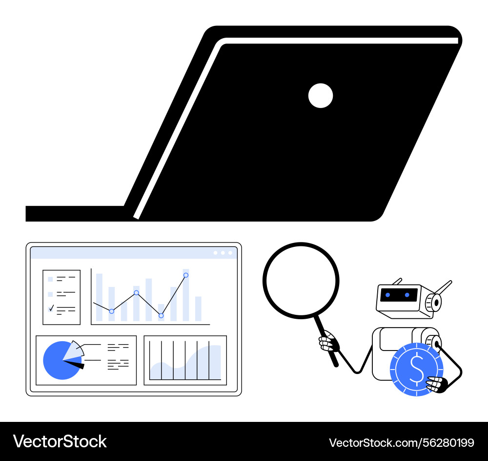 Robot analyzing digital financial data Robot analyzing digital financial data vector image