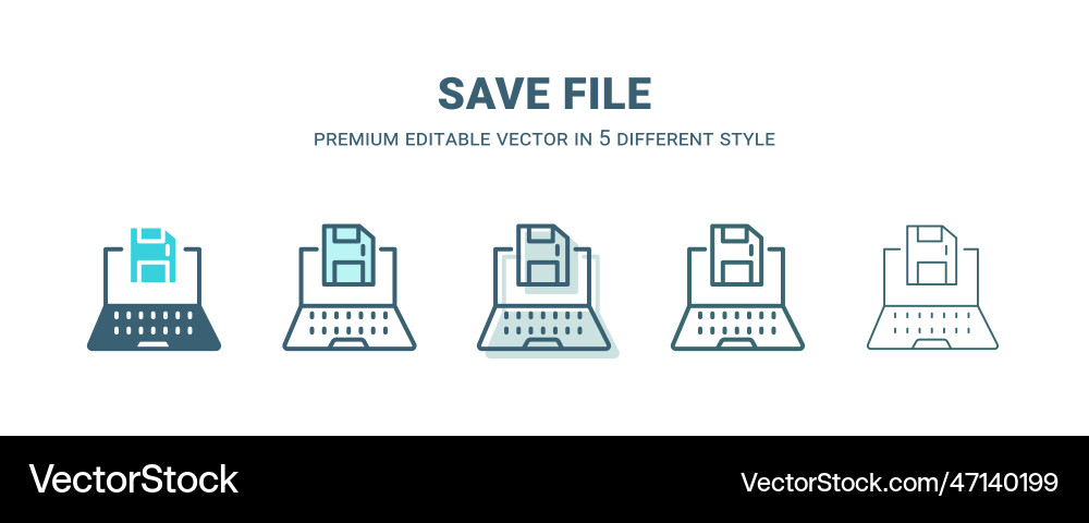 Save file icon in 5 different style outline Save file icon in 5 different style outline Vector Image