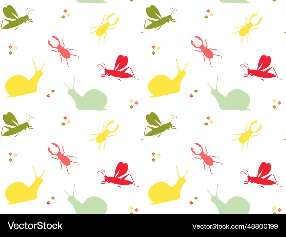 Seamless multicolored pattern with insects snail Seamless multicolored pattern with insects snail vector image