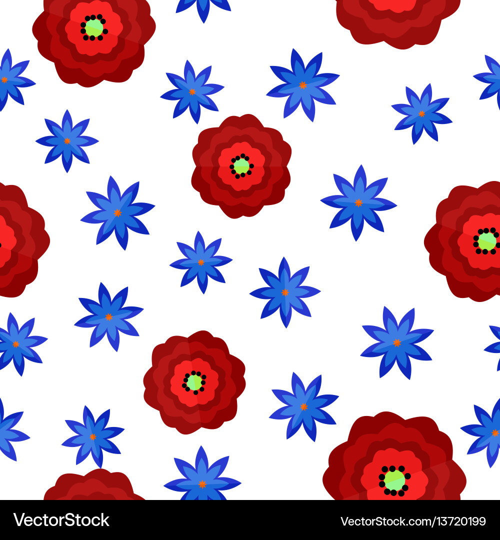 Seamless pattern with flowers in flat style vector image