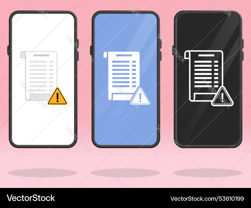 Smartphone invoice triangle warning error notice Smartphone invoice triangle warning error notice vector image