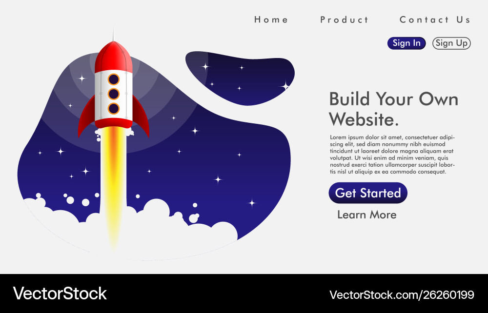 Web design and landing page with a rocket free Web design and landing page with a rocket free vector image