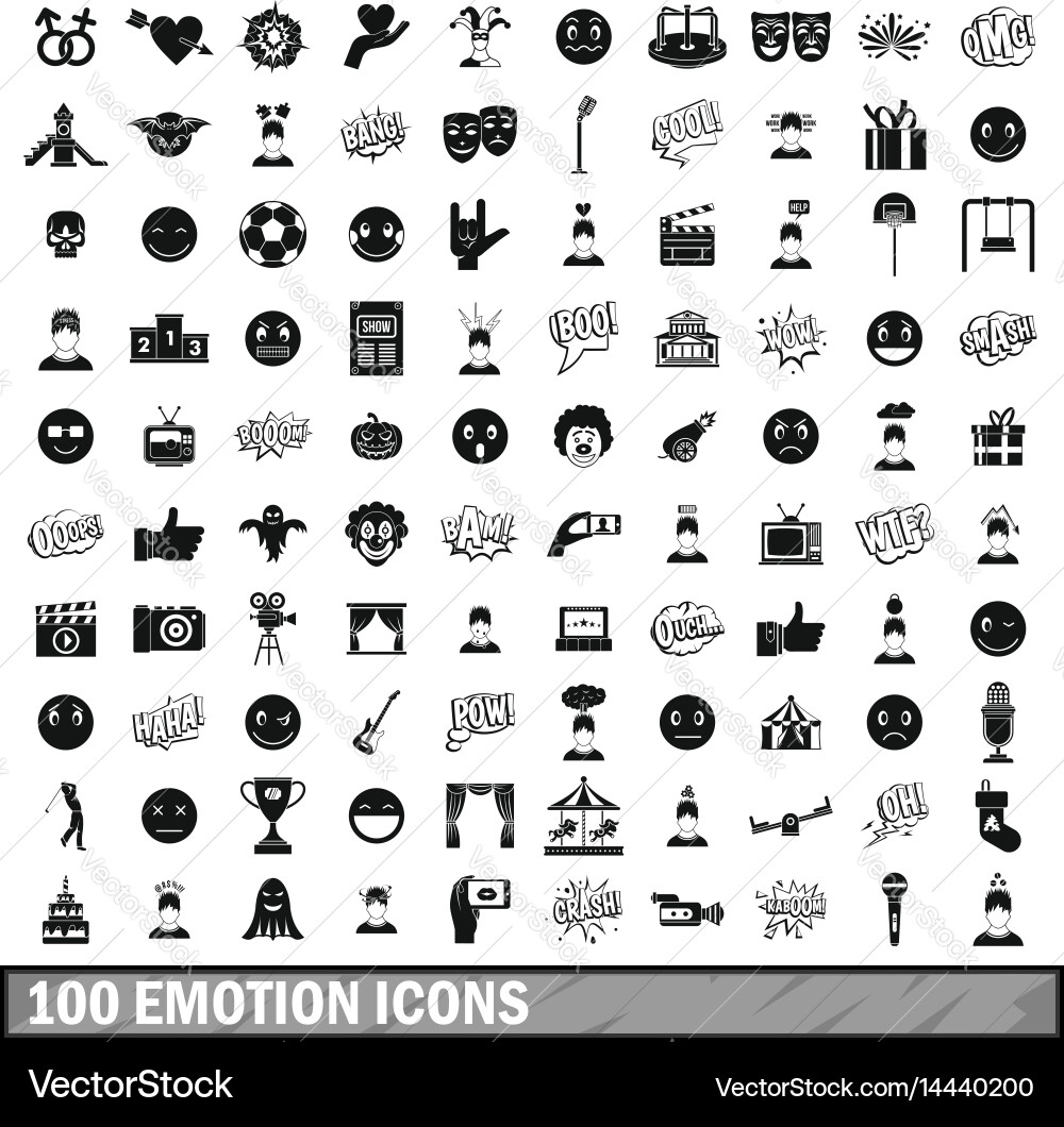 100 emotion icons set simple style Vector Image
