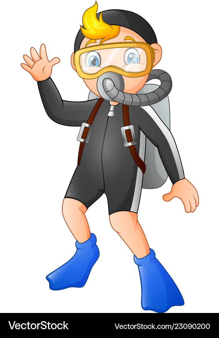 El Mar Buceo Buzos Con Caricaturas Cartoon Diver Boy Waving