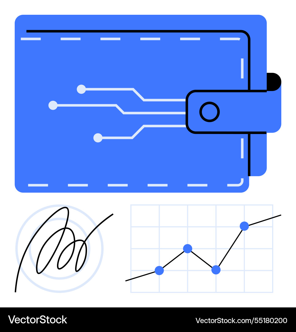 Digital wallet with growth chart and signature Digital wallet with growth chart and signature vector image