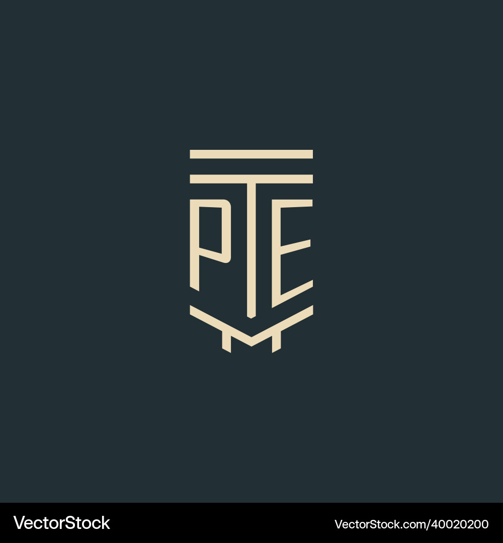 Pe initial monogram with simple line art pillar vector image