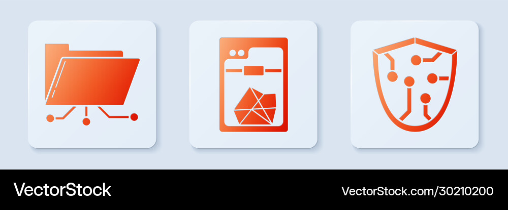 Set 3d printer folder and lock cyber security Set 3d printer folder and lock cyber security vector image