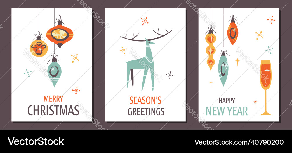 Set of minimalistic greeting cards with reindeer vector image