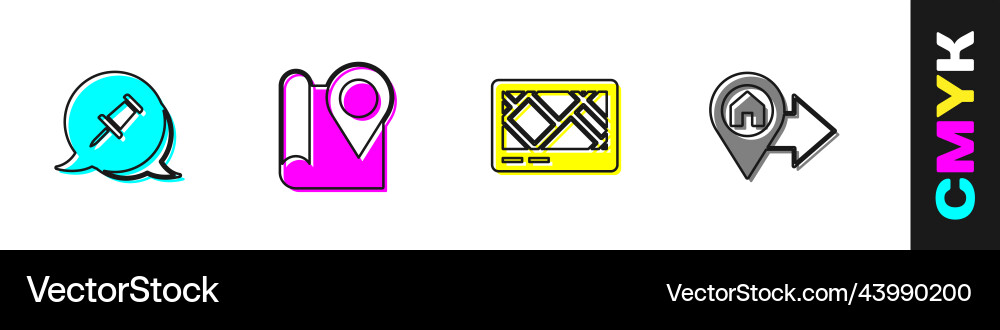 Set push pin folded map with location marker gps Set push pin folded map with location marker gps vector image