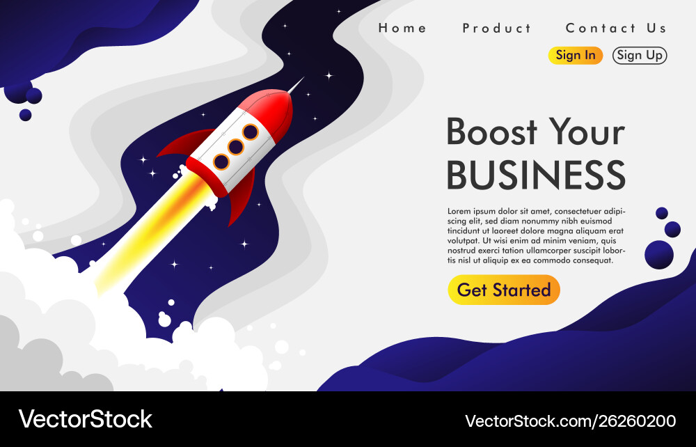 Web design and landing page with a rocket free Web design and landing page with a rocket free vector image