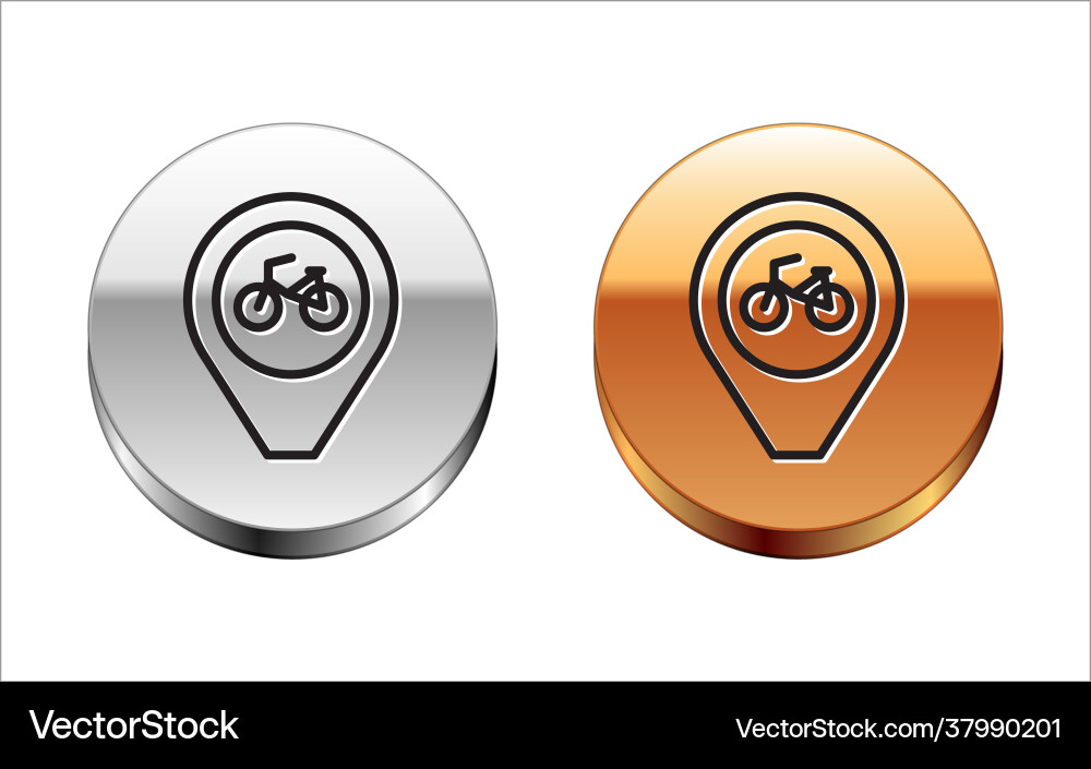 Black line map pointer with bicycle icon isolated Black line map pointer with bicycle icon isolated vector image