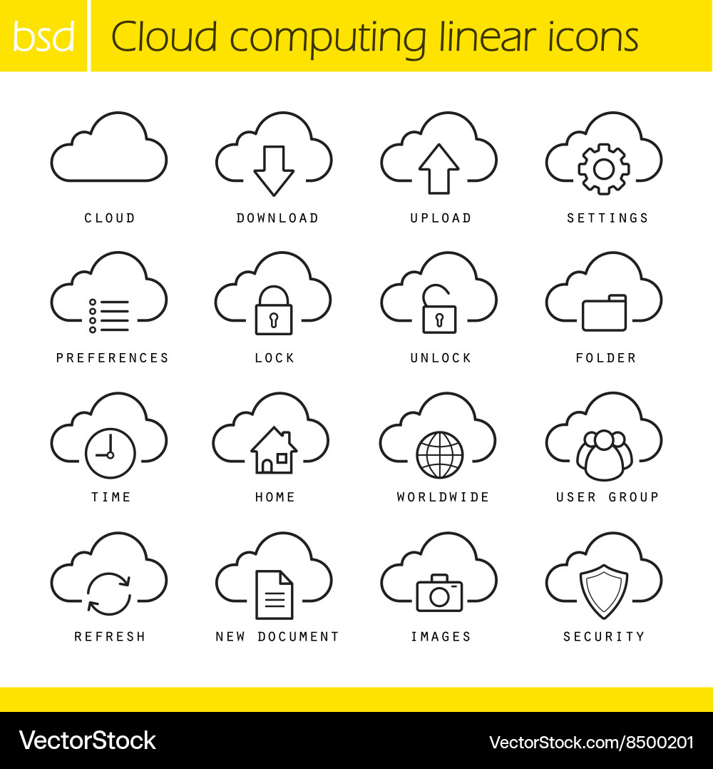 Cloud Computing Icons - Linear Set vector image
