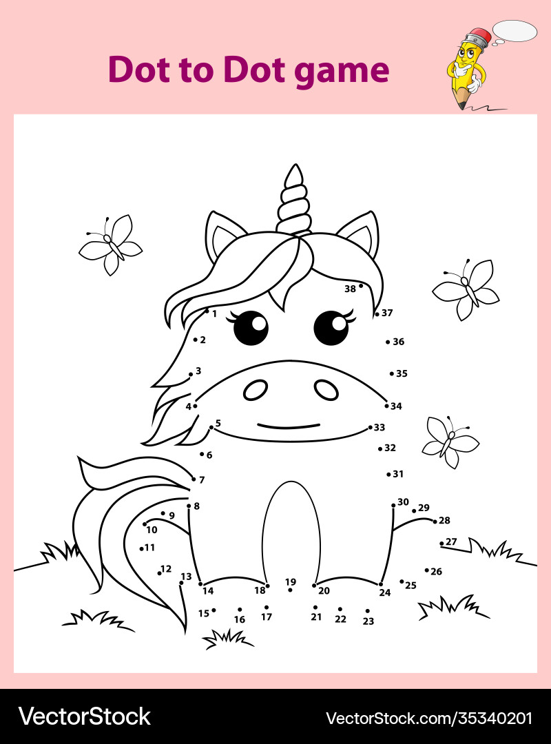 Cute cartoon sitting unicorn dot to game Cute cartoon sitting unicorn dot to game vector image