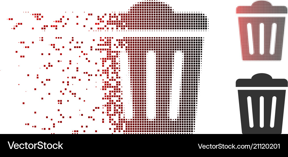 Disintegrating pixel halftone trash can icon Disintegrating pixel halftone trash can icon Vector Image