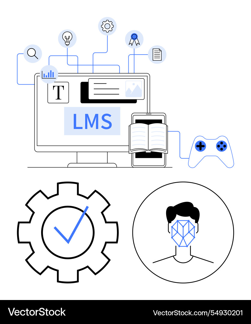 Learning management system with digital tools Learning management system with digital tools Vector Image