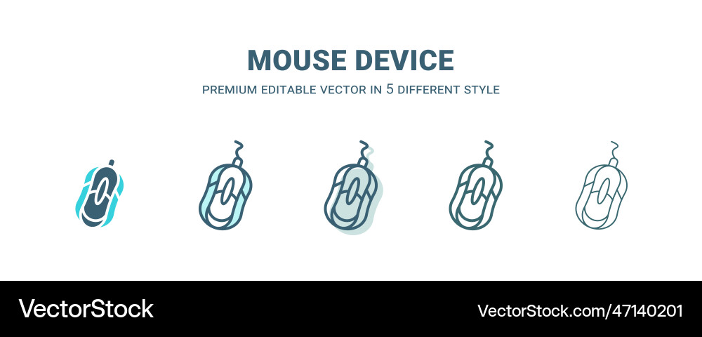 Mouse device icon in 5 different style outline vector image
