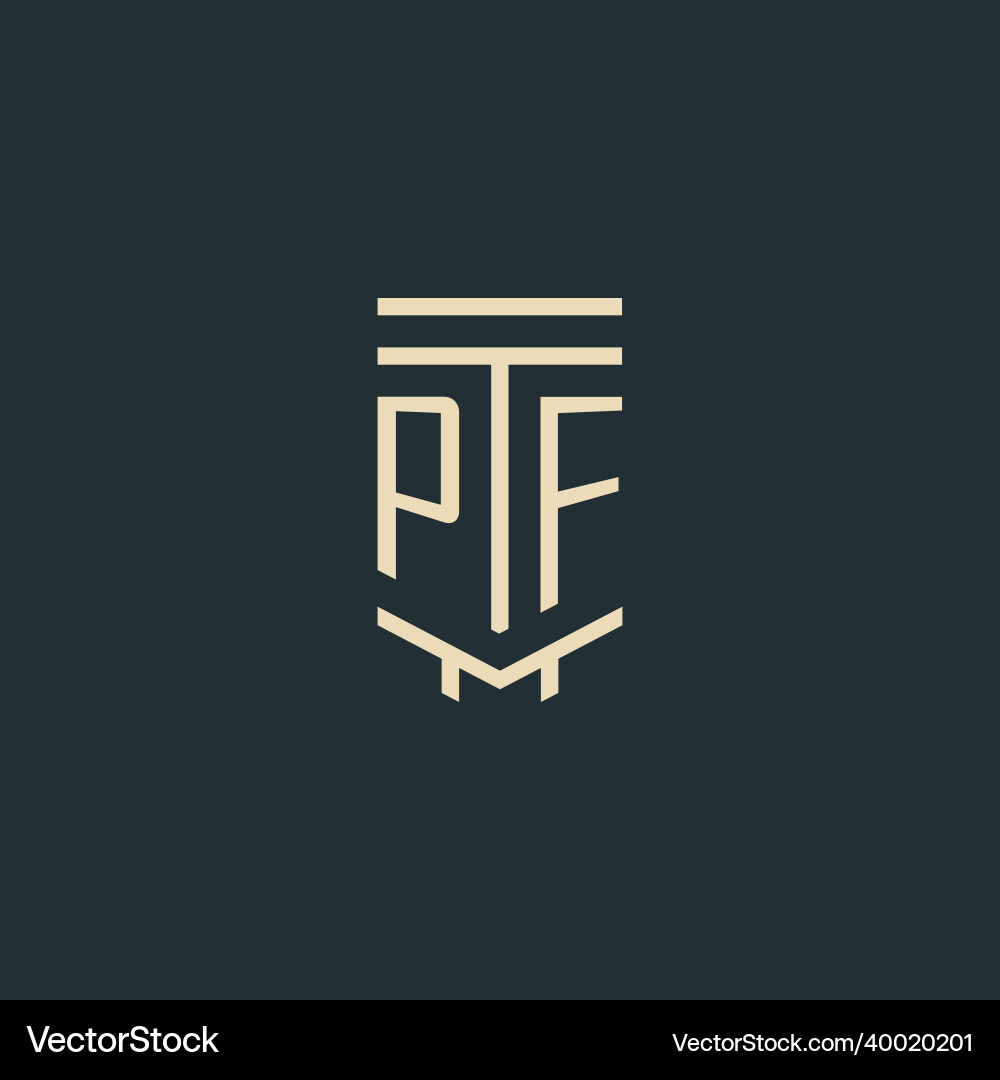 Pf initial monogram with simple line art pillar Vector Image