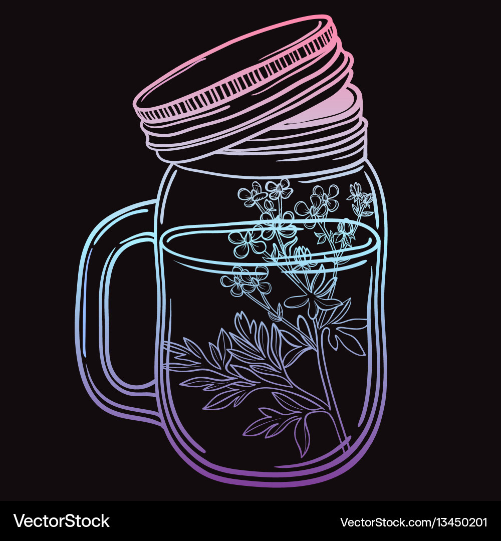 Print with a beautiful jar and branch Print with a beautiful jar and branch vector image