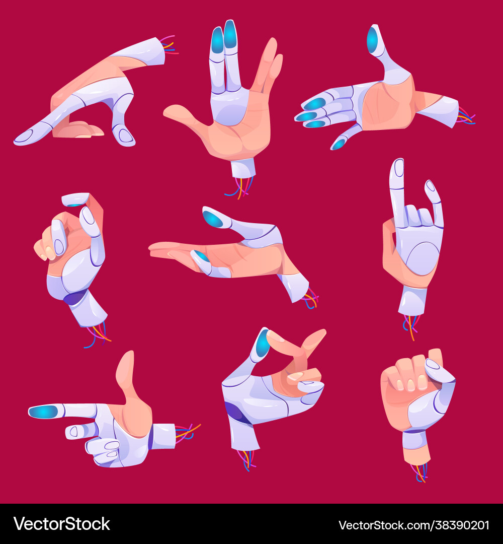 Robot hand gestures in different positions set Robot hand gestures in different positions set vector image