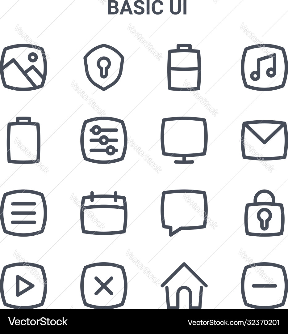 Set 16 basic ui concept line icons 64x64 thin Set 16 basic ui concept line icons 64x64 thin vector image