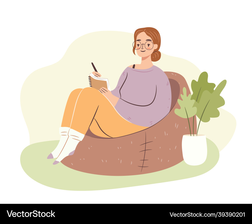Young woman in bag chair studying student girl Young woman in bag chair studying student girl vector image