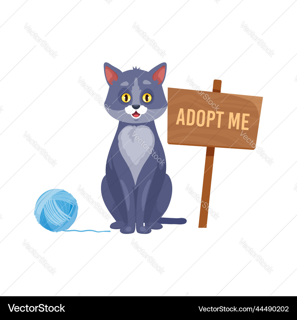 Funny cat with adopt me signboard searching family Funny cat with adopt me signboard searching family vector image