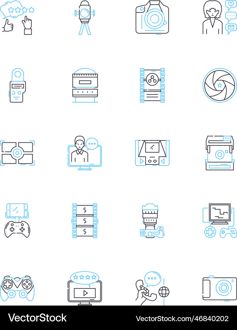 Live stream linear icons set broadcast Live stream linear icons set broadcast vector image