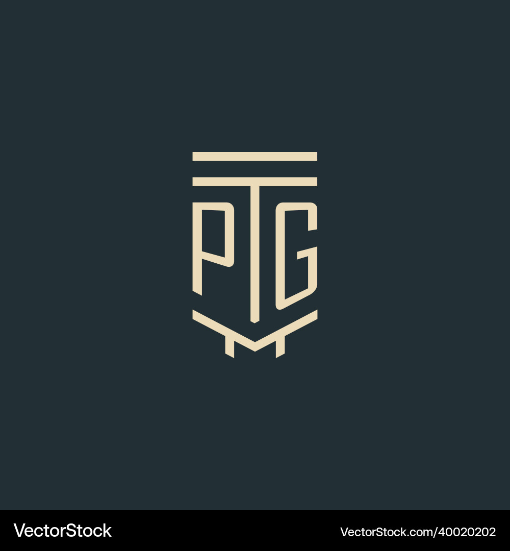 Pg initial monogram with simple line art pillar Pg initial monogram with simple line art pillar Vector Image