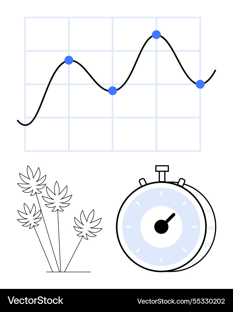 Progress line graph with data points stopwatch Progress line graph with data points stopwatch vector image