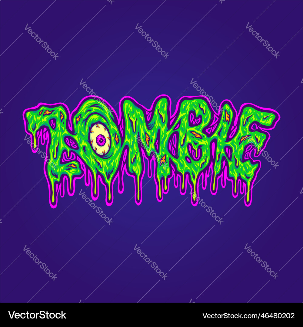 Scary Zombie Monster Auge schmelzen Wort Schrift Scary Zombie Monster Auge schmelzen Wort Schrift vektorbild