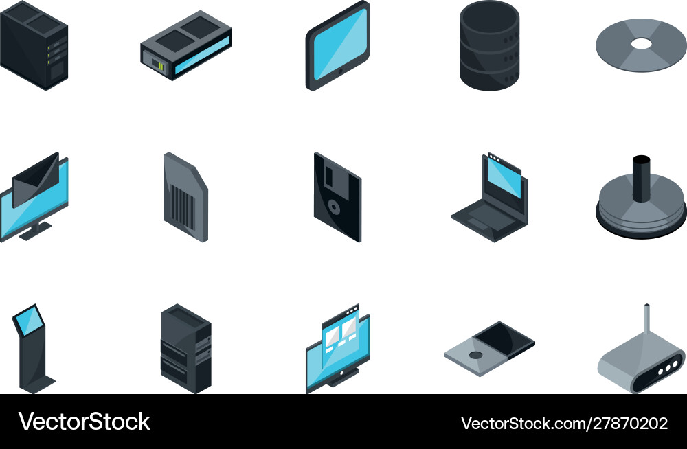 Technology hardware device computer icons set vector image