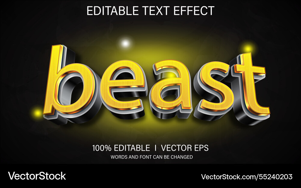 Beast 3d text effect with modern style design vector image