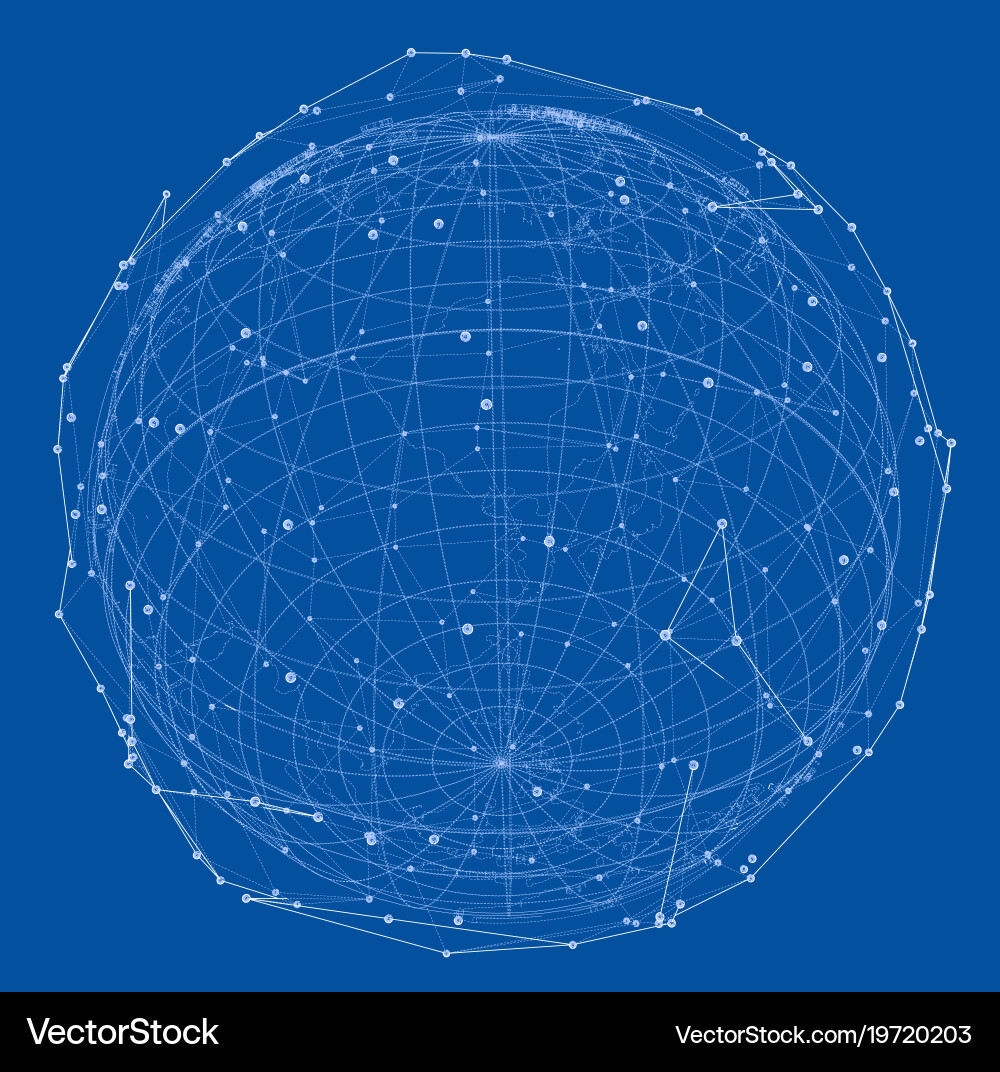 Close up of earth and network lines on top Vector Image
