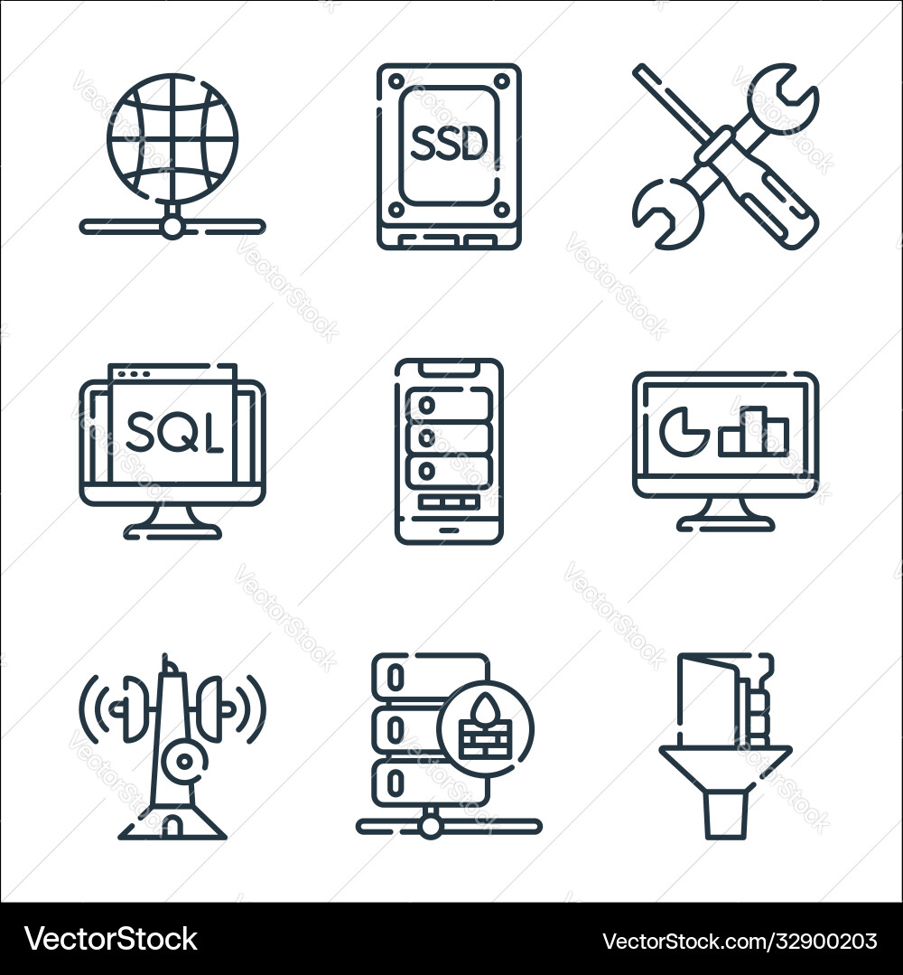 Database and servers line icons linear set Database and servers line icons linear set vector image