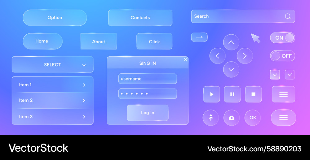 Glass ui elements round website buttons Glass ui elements round website buttons Vector Image
