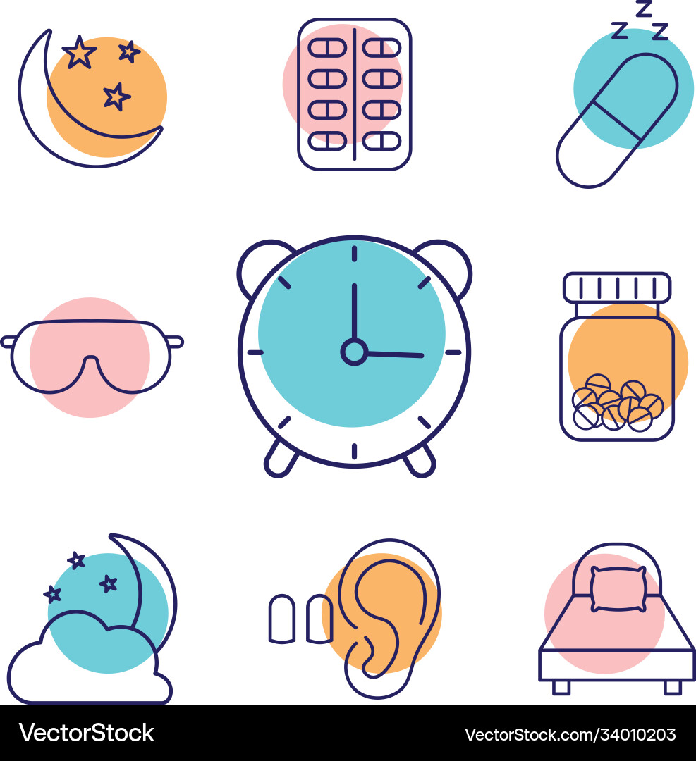 Insomnia line style icon set design Insomnia line style icon set design Vector Image
