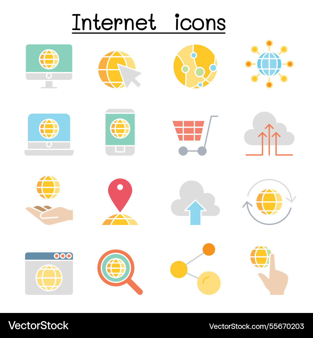 Internet icon set in flat color style Internet icon set in flat color style vector image