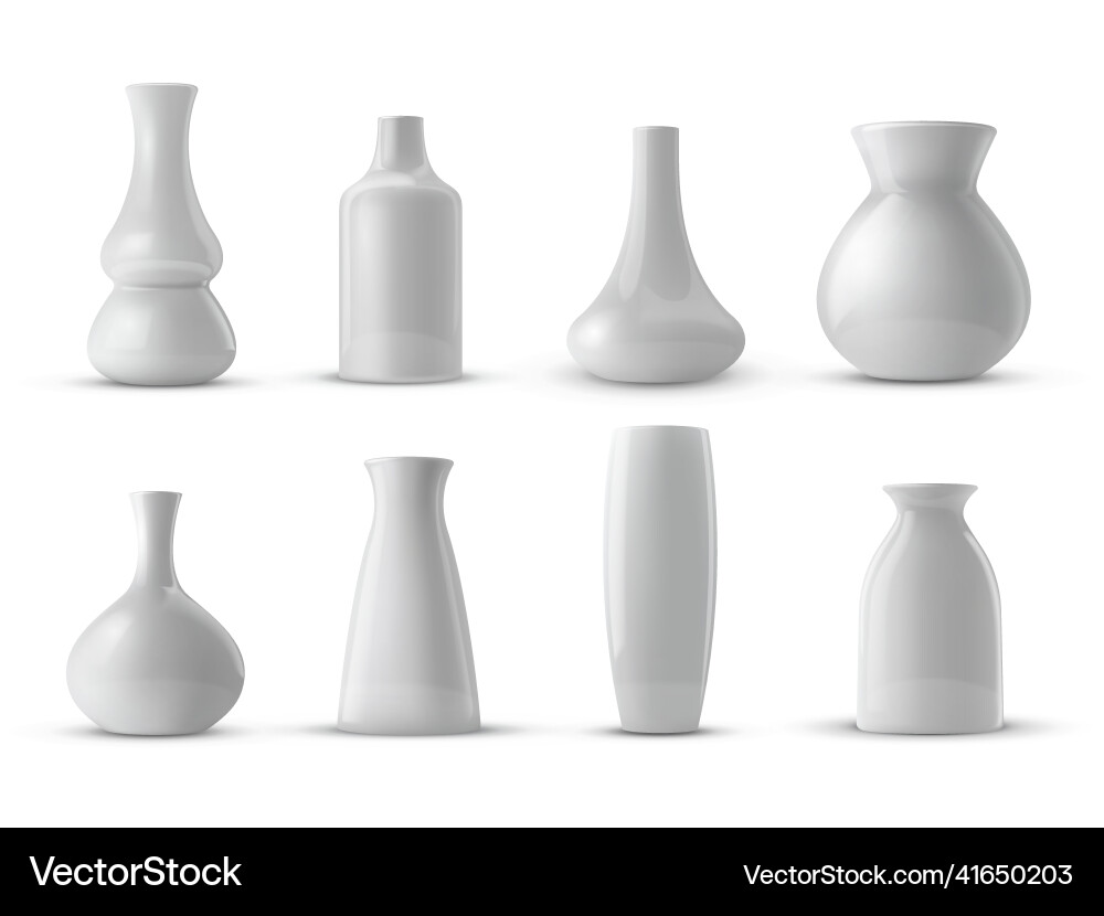 Realistic collection of white ceramic porcelain Realistic collection of white ceramic porcelain vector image