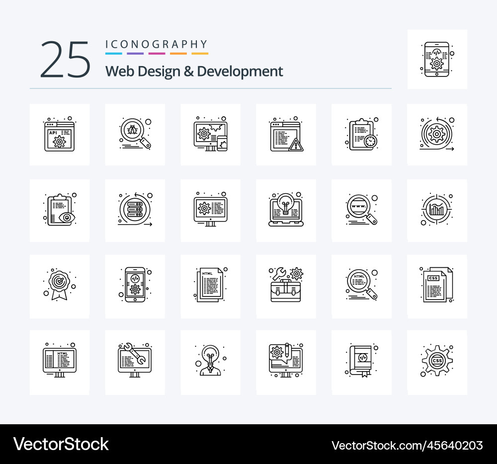 Web design and development 25 line icon pack Vector Image